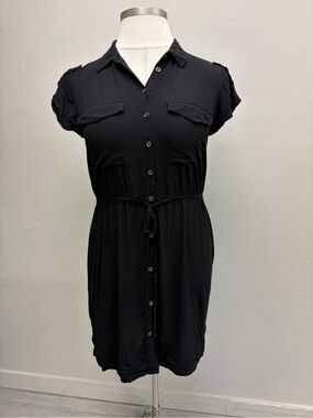 Comma Black Button-Front Tie-Waist Shirt Dress
